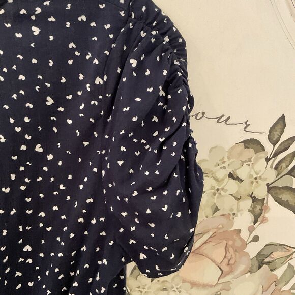 Banana Republic Women's SP Navy White Heart Print V-Neck Fit & Flare Dress - Picture 9 of 10